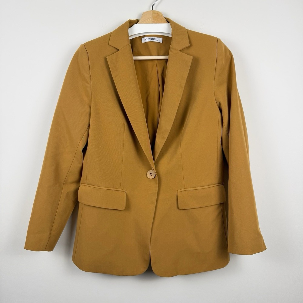 CicyBell Women's Mustard Blazer Size M Stretch One Button Career Jacket